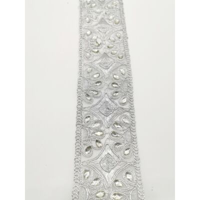 Pasamanería de Organza y Pedrería Plata  (5,5 cm)