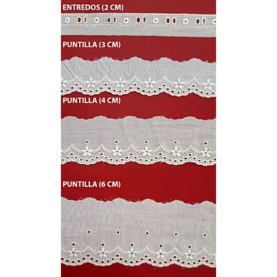 Tira bordada beige (Entredos 2 cm/ Puntilla 3 cm/ Puntilla 4 cm y Puntilla 6 cm)