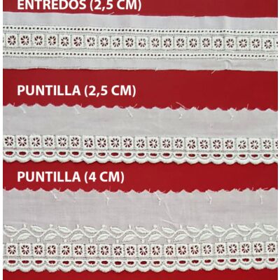 Tira bordada beige (Entredos 2,5 cm/ Puntilla 2,5 cm y Puntilla 4 cm)