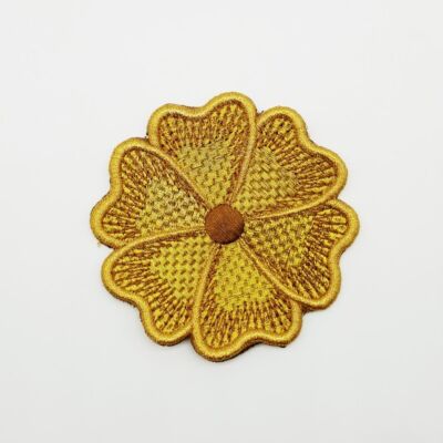 Aplique Bordado Flor oro 9x9cm