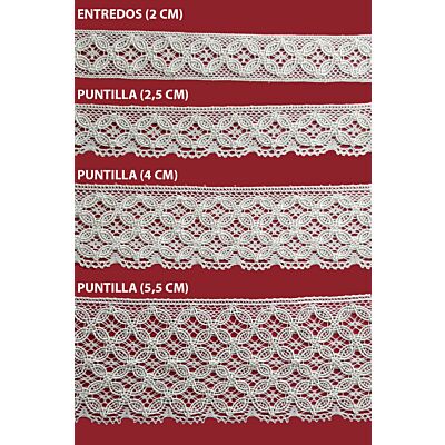 Encaje de Bolillo Beige (Entredos 2 cm/Puntilla 2,5 cm/Puntilla 4 cm y Puntilla 5,5 cm)