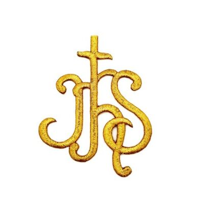 Aplique Bordado JHS oro (7x5,5cm)