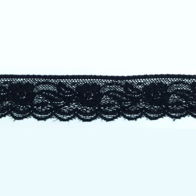 Encaje de Nylon Elástico Negro motivo floral (3.5 cm)