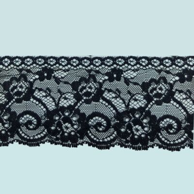 Encaje de Nylon Negro puntilla motivo floral (7 cm)