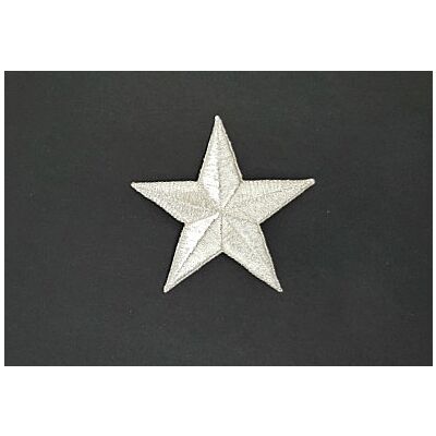 Aplique bordado estrella 5 puntas plata (7,5cm)