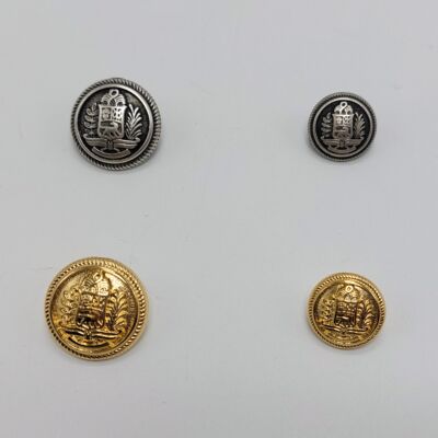 Botón metálico con escudo dorado y plata vieja (nº 24-32)